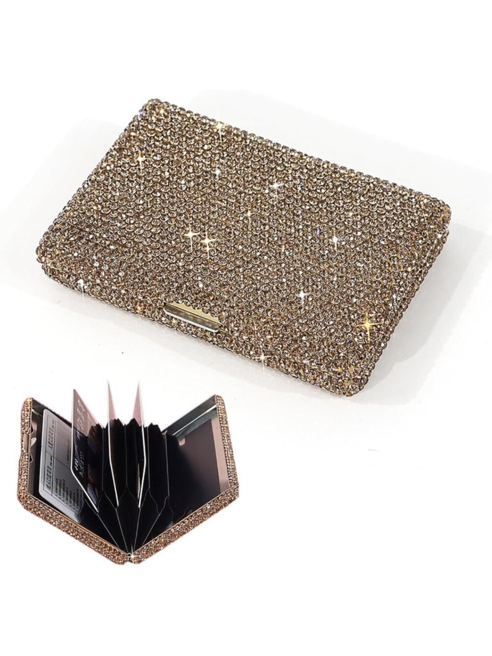 Sleek Aluminum Business Card Case & Credit Card Organizer with Rhinestone Decor